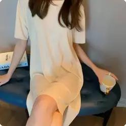 데일리 쿨소재 원단 하늘하늘 반팔 미디 소프트 원피스 심플 베이직 신축성 골지 롱스커트