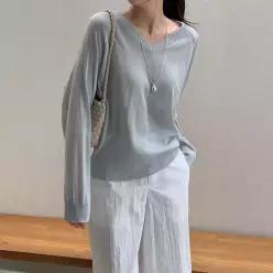 [코코블랑] 로즈 시어 브이넥 썸머 니트