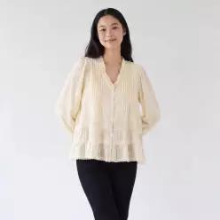 프릴장식 핀턱 브이넥 블라우스 PY6WB864
