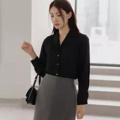 (FW 추천룩 엘리시아) 샤인 카라 핀턱 진주 블라우스