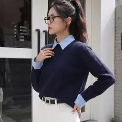 [피핀] 배색 레이어드 니트 #111962