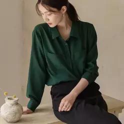 (FW 추천룩 엘리시아) 하프 베이직 포켓 카라 블라우스