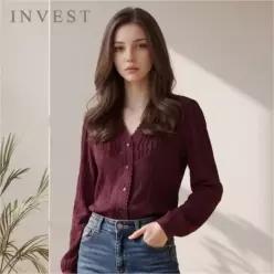 [인베스트] V넥 볼륨 소매 링클 블라우스_IN6F1BL5051