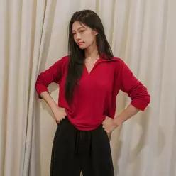 노버튼 오픈카라 긴팔티