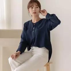 (FW 추천룩 엘리시아) 니어 프릴 카라 펄 블라우스