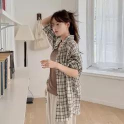 [빅사이즈]이블렛 펜로브 배색 체크 카라 셔츠 제이스타일