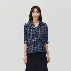 [PAT 여성] 체크 코튼 프릴 블라우스_1K42508