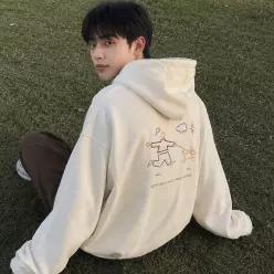 라인 워크 자수 후드집업 크림