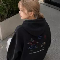 라인 워크 자수 후드집업 블랙