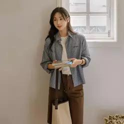 메리 자수 스트라이프셔츠