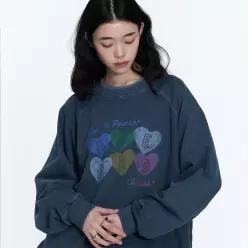 체리시 하트 레글런 피그먼트 맨투맨 오션블루