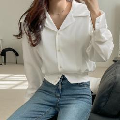 [시크릿라벨]  빅오픈카라넥핀턱블라우스