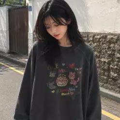 러브 프렌즈 피그먼트 레글런 맨투맨 스모크블랙