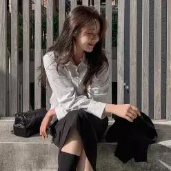[코코블랑] 스트라이프 피치 기모 크롭 셔츠