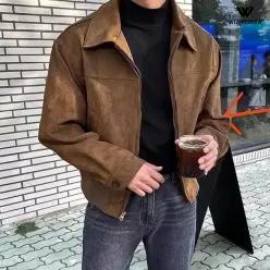 남성 스웨이드 세미 크롭 카라 집업 숏 자켓 봄 가을 간절기 아우터 세무 점퍼 WI240J