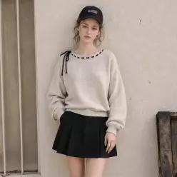 [페이지플린] 울 블렌드 핸드 스티치 리본 니트_N6CKN014C