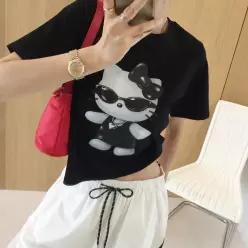 캣크크 프린팅 라운드 크롭 반팔티셔츠 (2color)