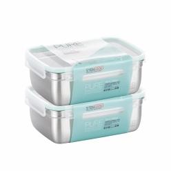스텐락 국산 스텐밀폐용기 퓨어 직사각 8호 2p세트 2600ml