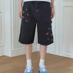 다이노 스티치 버뮤다 데님 팬츠 블랙