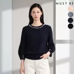 진주 넥 포인트 와이드 소매 니트