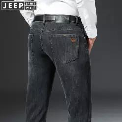 JEEP SPIRIT 가을 겨울 청바지 남성 두꺼워짐 스트레이트 루즈 워시드 청바지