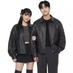 남녀공용 M~2XL 베이직 오버핏 가죽자켓 블루종