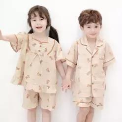 여아 남아 잠옷 유아 키즈 반팔 파자마 곰돌이 브라운곰(면)