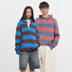 UNISEX 오픈 버튼 스트라이프 후드티 [3COL] / GF1UTS002