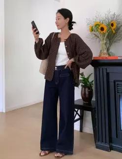 MADE 피넛진 스판 투버튼 일자 생지 데님 ‘이염NO!논페이드’