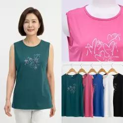 엄마옷 마미소 리본하트 민소매 티셔츠 국내생산 여름 나시 이너 할머니 빅사이즈 40 70 마담 중년 여성