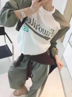 팀 레글런 배색 스트링 레터링 티셔츠 트랙 배색 밴딩 와이드 조거 바스락 가을 투피스세트 (3color)