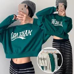 뉴크롭 맨투맨 긴팔 BOX 여성 오버핏 티셔츠 (4컬러) 박시핏 빅사이즈