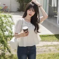 [하객룩/데이트룩] 레이어드 스모크 블라우스(반팔ver)