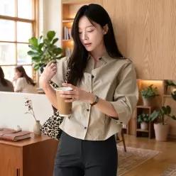 [캔마트] 도쿄 라인 핀턱 반소매 셔츠