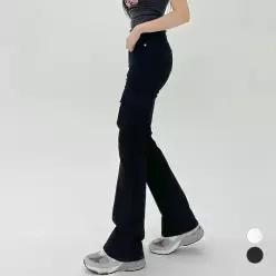 코모도 여성 부츠컷 카고 면바지 사이드 포켓 스판 화이트 블랙 코튼 팬츠 ( 3단기장 ) 2026/27