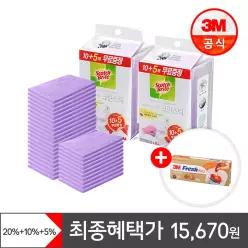 [최종 15,670원] 3M 욕실청소 베이킹소다 크린스틱 시트타입 10+5입 x 2개(총30입)+위생백 중형 50매
