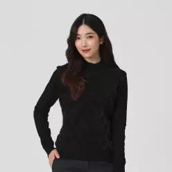 [엘르골프] 여성 방풍 아가일 패턴 목크넥 스웨터_6K83401