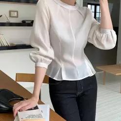 [코코블랑] [코코메이드]모크 페플럼 블라우스