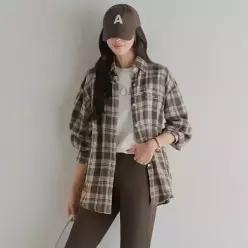 [핑크시슬리] 글루 피치 레터자수 체크 박스 셔츠
