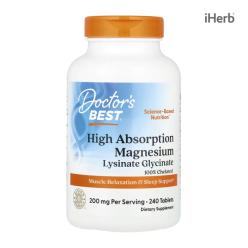 [아이허브] 닥터스베스트, 고흡수 마그네슘,킬레이트, 200mg(1정당 100mg), 240 정