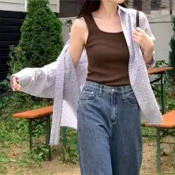 [코코블랑] 시어서커 루즈핏 체크 셔츠