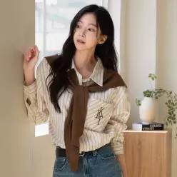 [캔마트] 포켓 자수 스트라이프 숄 세트 셔츠