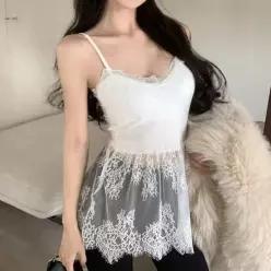 프릴 레이어드 밑단 레이스 나시 여성 이너 캡내장 브라탑 끈나시