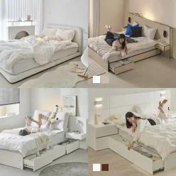 [12월 5% 최종판매가 83,430] 휴도 선유 침대 모음전 패브릭 쿠션형 다감한 호텔식 LED 자작나무 저상형 매트리스 깔판 서랍형 수납침대 빅서랍 슈퍼싱글 퀸 (SS/Q)