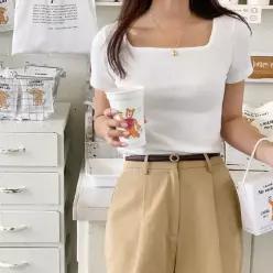 어스 데일리 텐셀 스퀘어넥 반팔 티 여름 여성 데일리룩 여름티