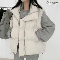 겨울 가을 엔틱 카라 블레이저 민소매 오버핏 포켓 빈티지 자켓 점퍼 조끼 베스트 집업 Qistar