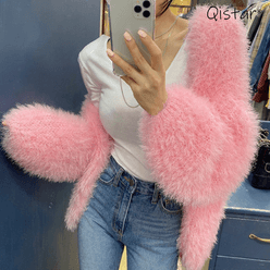 겨울 가을 단색 엔틱 봉제인형 니트 오버핏 빈티지 긴팔 자켓 점퍼 카디건 Qistar