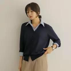 (FW 추천룩 엘리시아) 맨디 레이어드 카라 니트 가디건