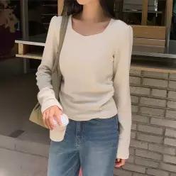 핫핑 [블라우스인듯/구김X] 센트니_긴팔ver 슬림베이직핏 하트넥 사이드셔링 팬던트 링클 블라우스티