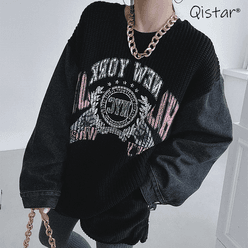 겨울 엔틱 라운드넥 둥근카라 니트 데님 오버핏 빈티지 맨투맨 Qistar
